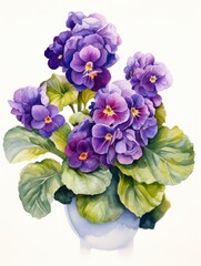 Impressionistic Watercolor of African Violets in a Garden AI Generated