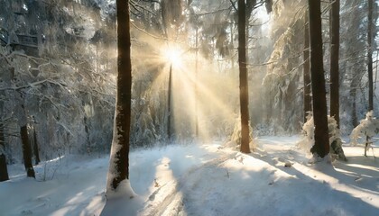 winter abstract landscape sunlight in the winter forest panorama of forest landscape in winter bright winter nature scene