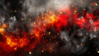 black and red smoky and fire sparks background ai generated