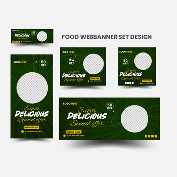 Food banner design. webbanner Set  template.Set of tasty food banner template design.