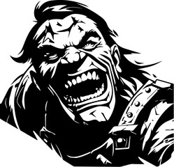 Black and White Design of an Orc - Laughing Maniacally - Fantasy RPG Clipart Graphic