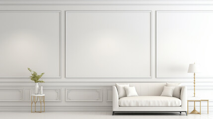 Clean and elegant, a white classic wall background exudes simplicity and sophistication in a well-lit room.