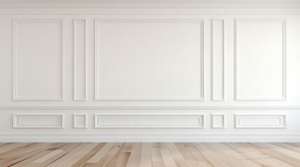 Close-up shot of a white classic wall, showcasing its smooth surface and providing a neutral base for decor elements.