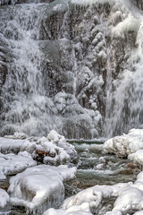 Along the Kancamagus Highway, waterfall with frozen ice