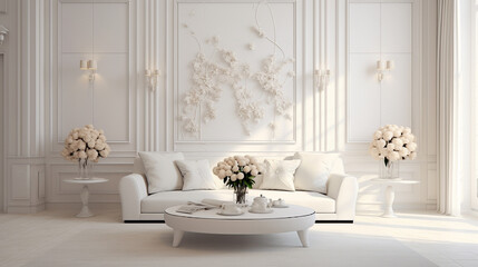 Well-lit room featuring a white classic wall, adding a touch of sophistication and simplicity to the interior design.