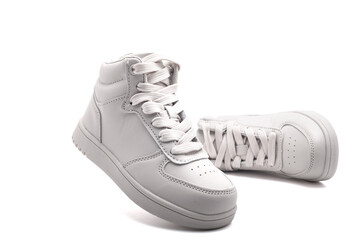 white sneakers isolated on white background. walking shoes, sneakers, lifestyle, product photography close-up.