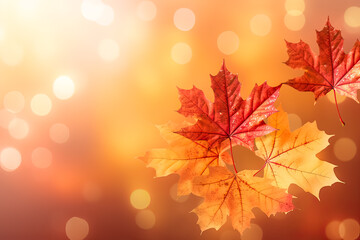 Autumn symphony, Yellow leaves in a puddle on bokeh background, a dynamic composition with text and...