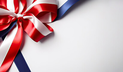 Patriotic elegance, Bow in the colors of the American flag on a white background, embodying the spirit of USA Independence Day in this stock photo concept.