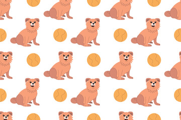 Seamless dog pattern Cute dog and yellow ball For pet store wrapping paper background card