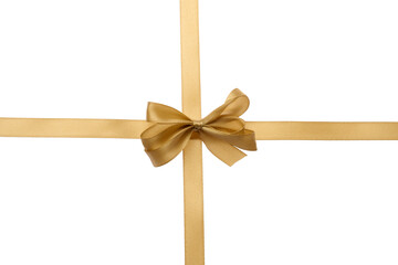 Tied bow from brown silk ribbon on isolated background, decor for gift