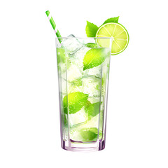 Gin tonic with sliced lime in glass isolated on transparent background Generative AI	