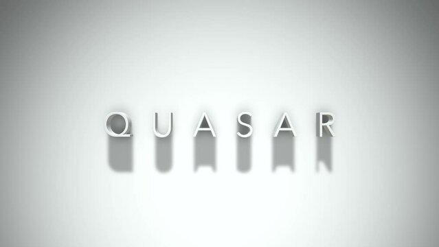 Quasar 3D title animation with shadows on a white background
