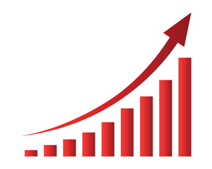Growing business red arrow on white. Profit red arrow, Vector illustration.Business concept, growing chart. Concept of sales symbol icon with arrow moving up. Economic Arrow With Growing Trend.