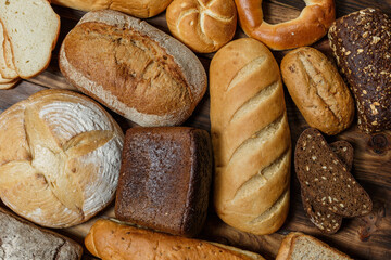 Fresh and delicious bread for eating, different breads for making toast and eating, bread made from...