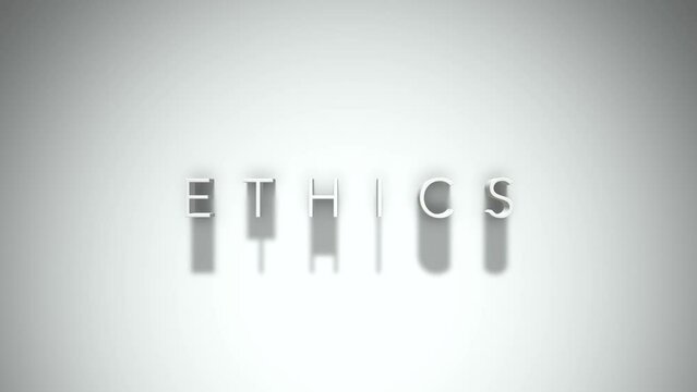 Ethics 3D title animation text with shadows on a white background