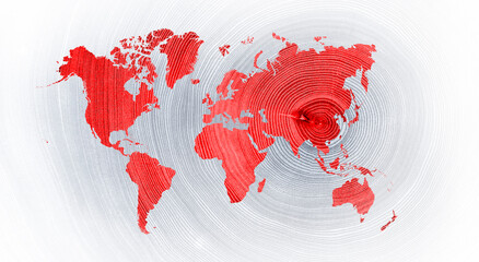 World map and Asia red China as a global unification or expansion waves
