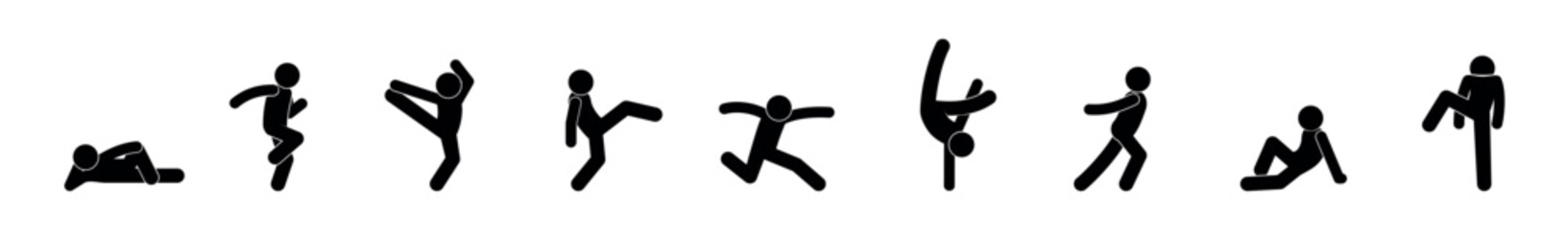 Fototapeta na wymiar man icon, gymnastics symbol, human silhouettes isolated