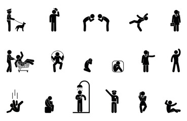 man icon, people in various situations, human poses and gestures, man makes