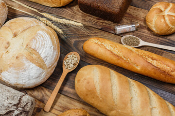 Fresh and delicious bread for eating, different breads for making toast and eating, bread made from...