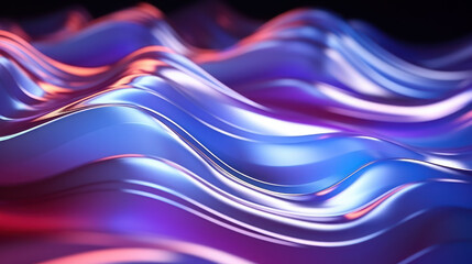 Obraz premium abstract background, metal wave, illustration, natural form, water, bends, 3D graphics, hologram, tape, silicone, pattern, ornament, design, creative, art, wallpaper, curves, silver, neon, blue