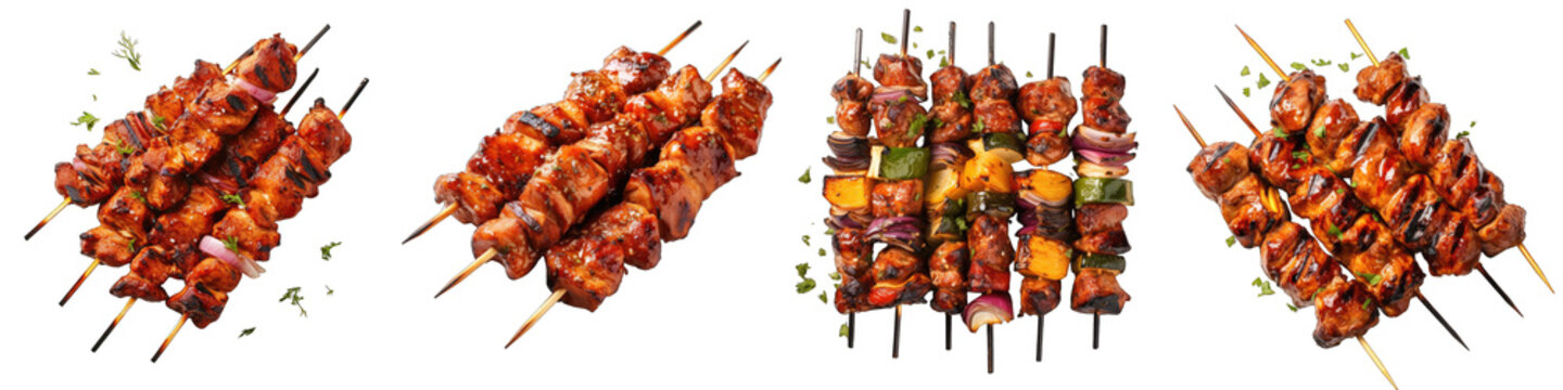 Grilled Chicken Skewers Hyperrealistic Highly Detailed Isolated On Transparent Background Png File