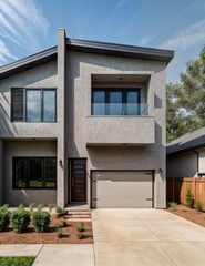 A Contemporary Dwelling with Stylish Architecture, Beautiful Exterior Design, and a Serene Garden Setting. Perfect Family Home in a Residential Neighborhood, Featuring Thoughtful Construction