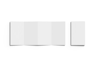 Blank 4-panel roll fold leaflet 3d render on transparent background 