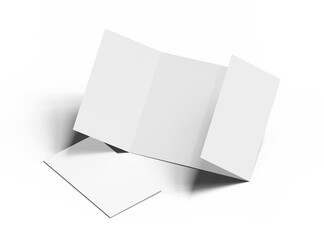 Blank 4-panel roll fold leaflet 3d render on transparent background 