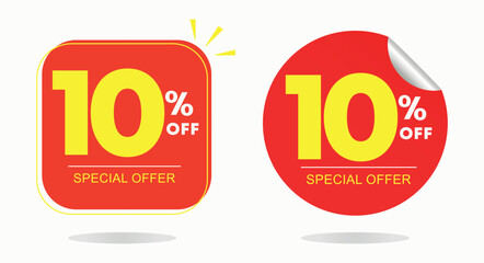 10% off. Tag special offer, campaign sales, sticker. Poster twenty percent off price, value. Advertising, promo, discount, shop, retail, store. Icon, vector