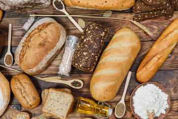 Fresh and delicious bread for eating, different breads for making toast and eating, bread made from...