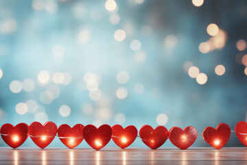 Valentine's day background with red hearts on bokeh background