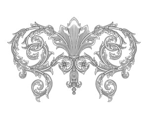 vintage baroque ornament floral frame, antique engraving drawing illustration 