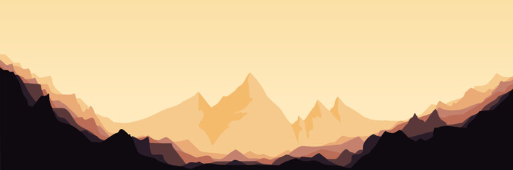 nature sunset sky horizon mountain landscape scenery vector illustration good for wallpaper, backdrop, background, web banner, and design template