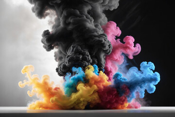 Colorful smoke with interesting dramatic backlighting on black and white background