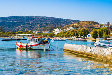 Fishing boat in Pollonia port, Milos island, Cyclades, Greece - 693230152