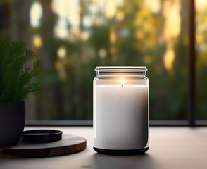 a candle in a glass jar - obrazy, fototapety, plakaty