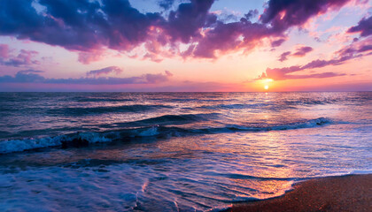 Very beautiful natural atmospheric seascape with purple sunset