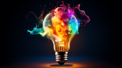 a light bulb with colorful smoke coming out of it - Powered by Adobe