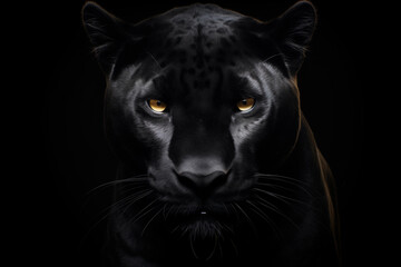 a black panther with yellow eyes - obrazy, fototapety, plakaty