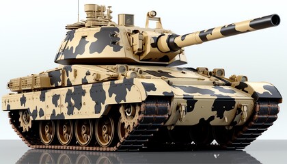 a camouflage tank with a long gun - obrazy, fototapety, plakaty