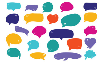 Set of speak bubble text with emotional. Chatting box, message box design. Balloon doodle style of thinking sign.Vector illustration - obrazy, fototapety, plakaty