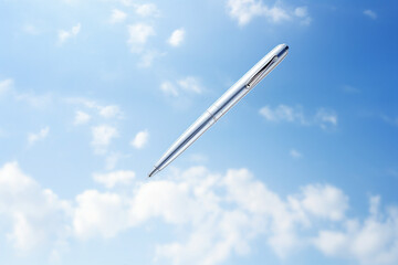 shiny Pen floating in the sky sky background