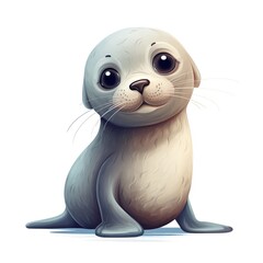 Small cute little seal cartoon character isolated on white background. Concept baby animals generative AI image illustration. Drawing for children's book