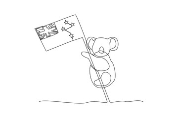 One continuous line drawing of Happy Australia day concept. Colored flat vector illustration isolated. Doodle vector illustration in simple linear style.