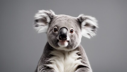 Cute koala with funny expression on grey background. Studio shot. - obrazy, fototapety, plakaty