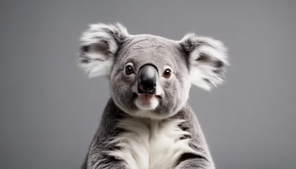 Fotobehang Cute koala with funny expression on grey background. Studio shot. © Maule