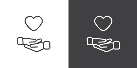 Humanity symbol. Heart in hand icons. Hands holding heart icon. Love icon. Health, Healthcare hands holding heart in line style - obrazy, fototapety, plakaty