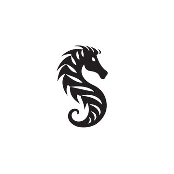 Seahorse in cartoon, doodle style. Isolated 2d vector illustration in logo, icon, sketch style, Eps 10, black and white. AI Generative