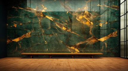 Beautiful entirior background for presentation red and gold marble wall and wooden floor