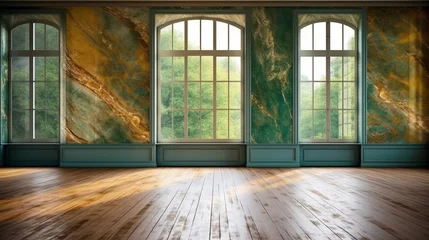 Zelfklevend Fotobehang Oude deur Beautiful entirior background for presentation red and gold marble wall and wooden floor